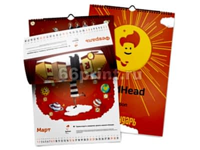 заказать печать 1 000 календарей настенных перекидных вертикальных «А3» 7 листов, 4+4