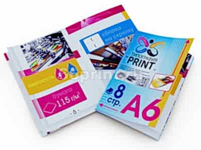 заказать печать 5 000 брошюр «А6», 4+4, бумага 115 г/м², книжная ориентация, 8 страниц