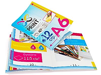 заказать печать 5 000 брошюр «А6», 4+4, бумага 115 г/м², книжная ориентация, 12 страниц